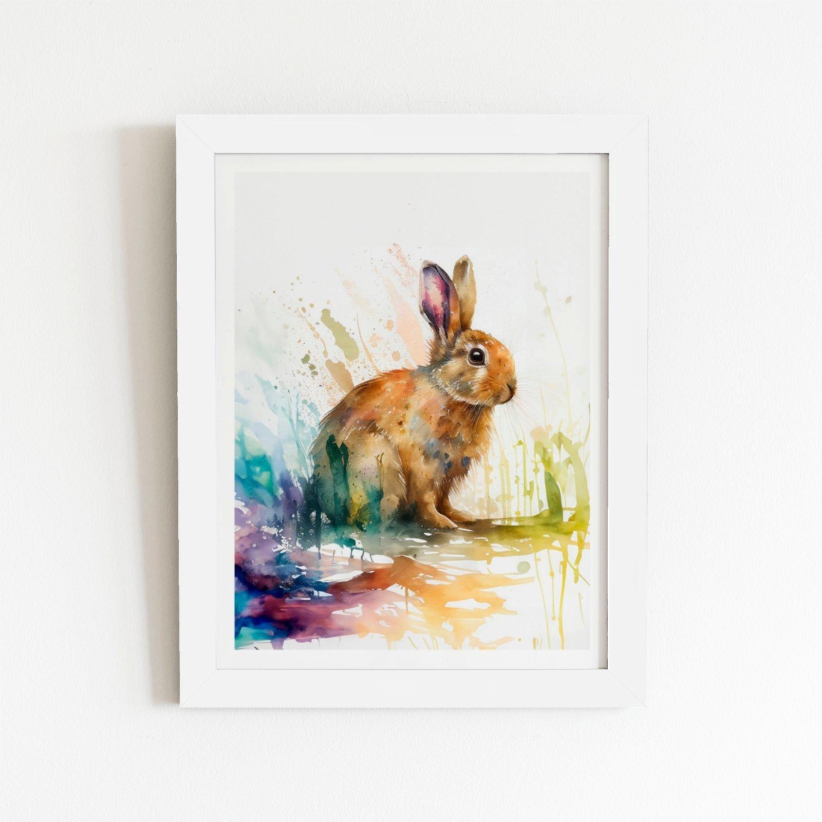 Rabbit Splash Watercolour Framed Art Print