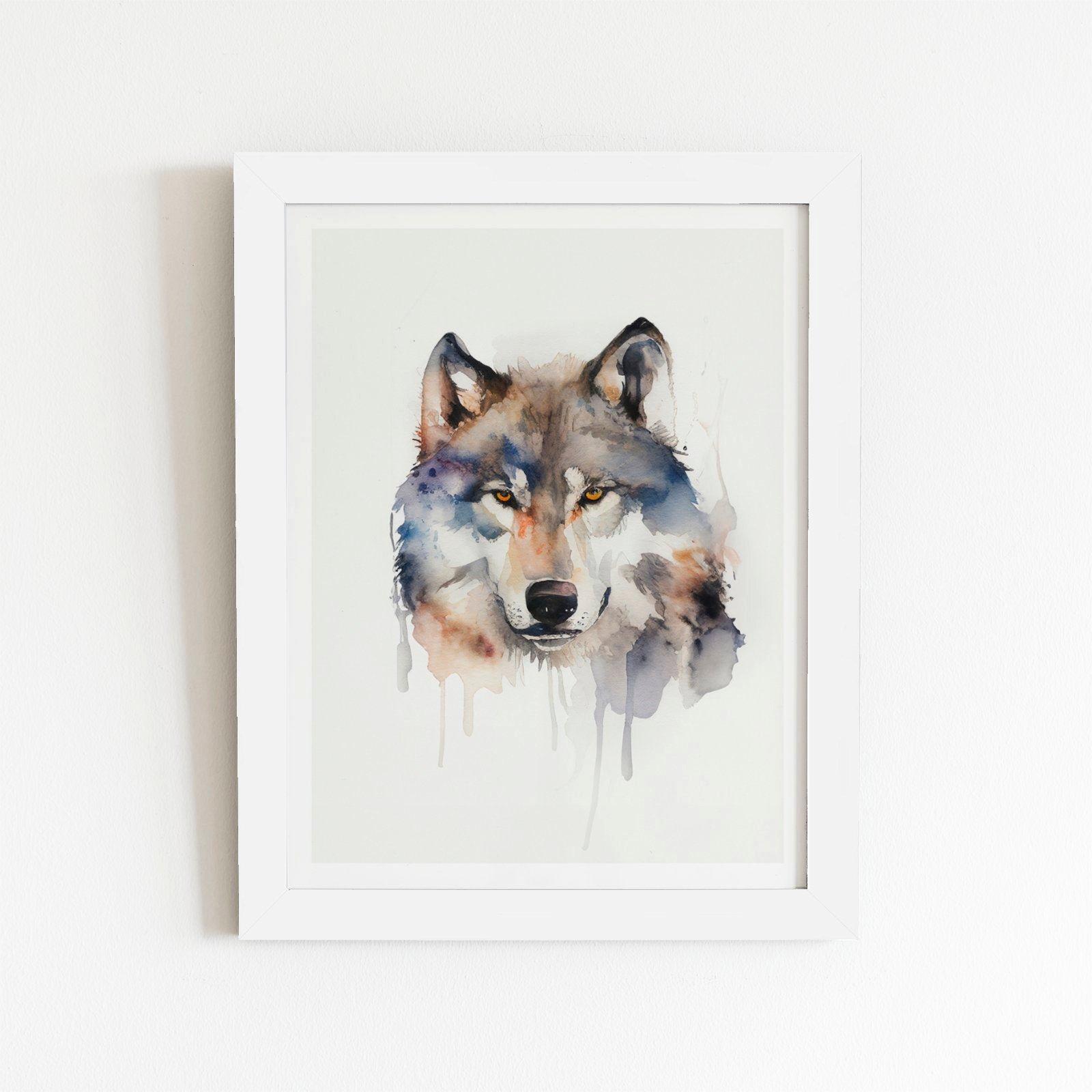 Wolf Watercolour Framed Art Print