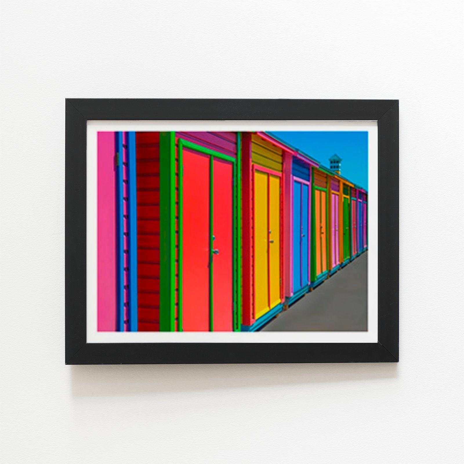 Coloured Beach Huts Sketch Framed Art Print