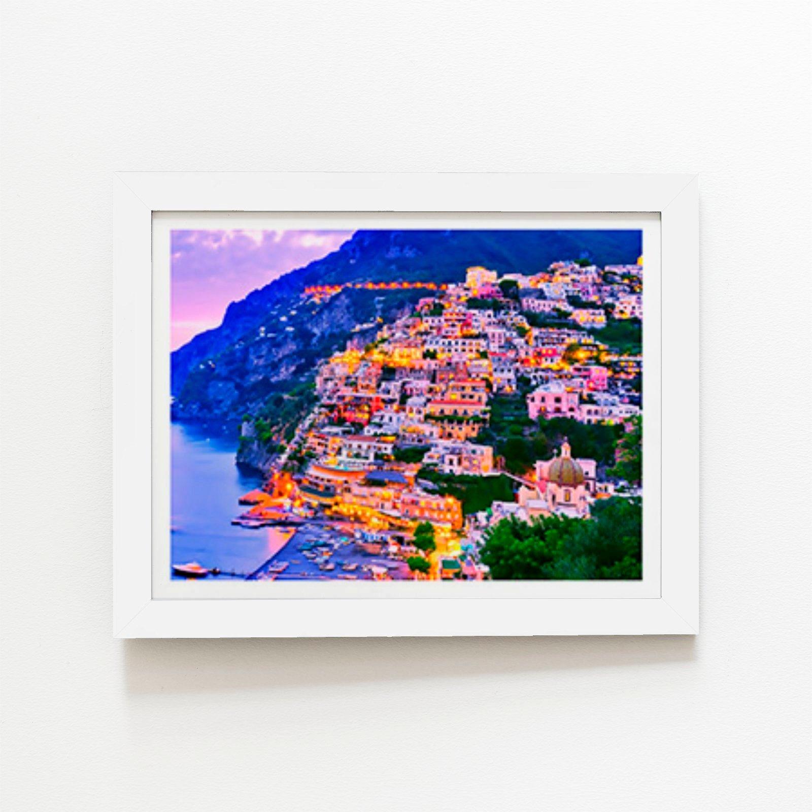 Postiano At Dusk, Amalfi Coast, Italy Framed Art Print
