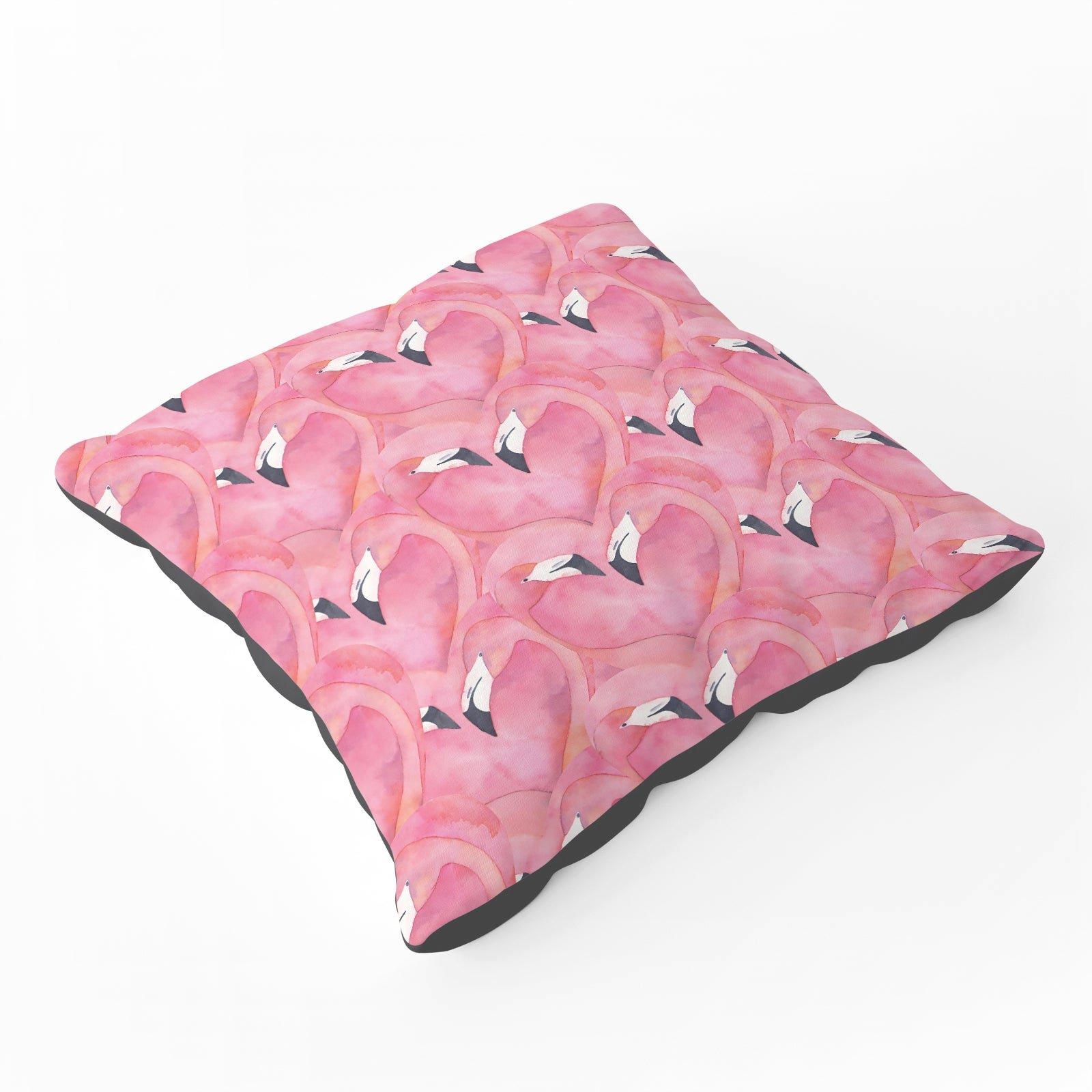Watercolour Flamingo Hearts Floor Cushion