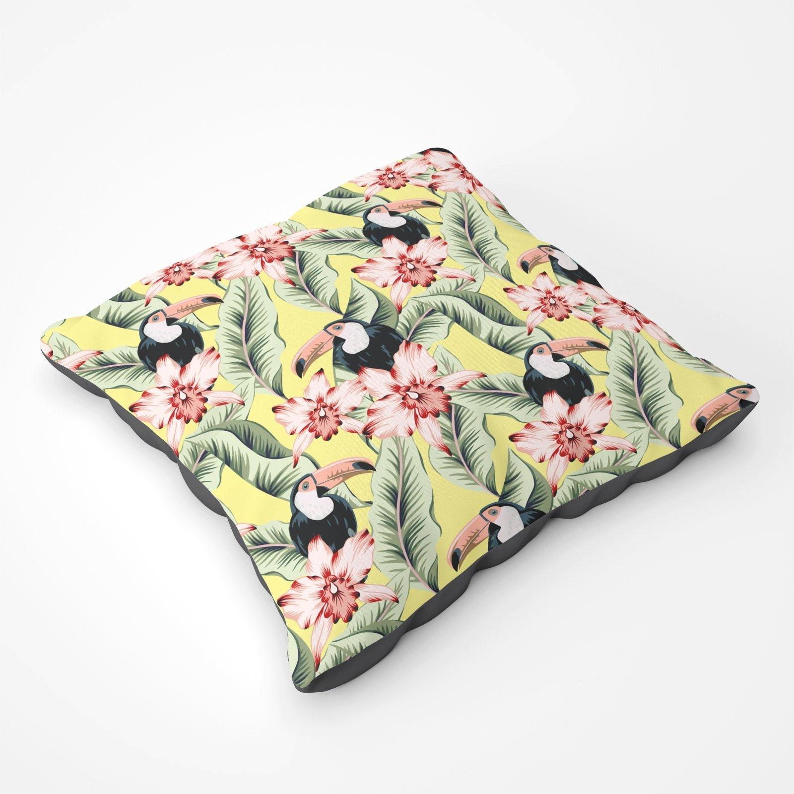 Toucans, Orchids And Palm Leaves Floor Cushion