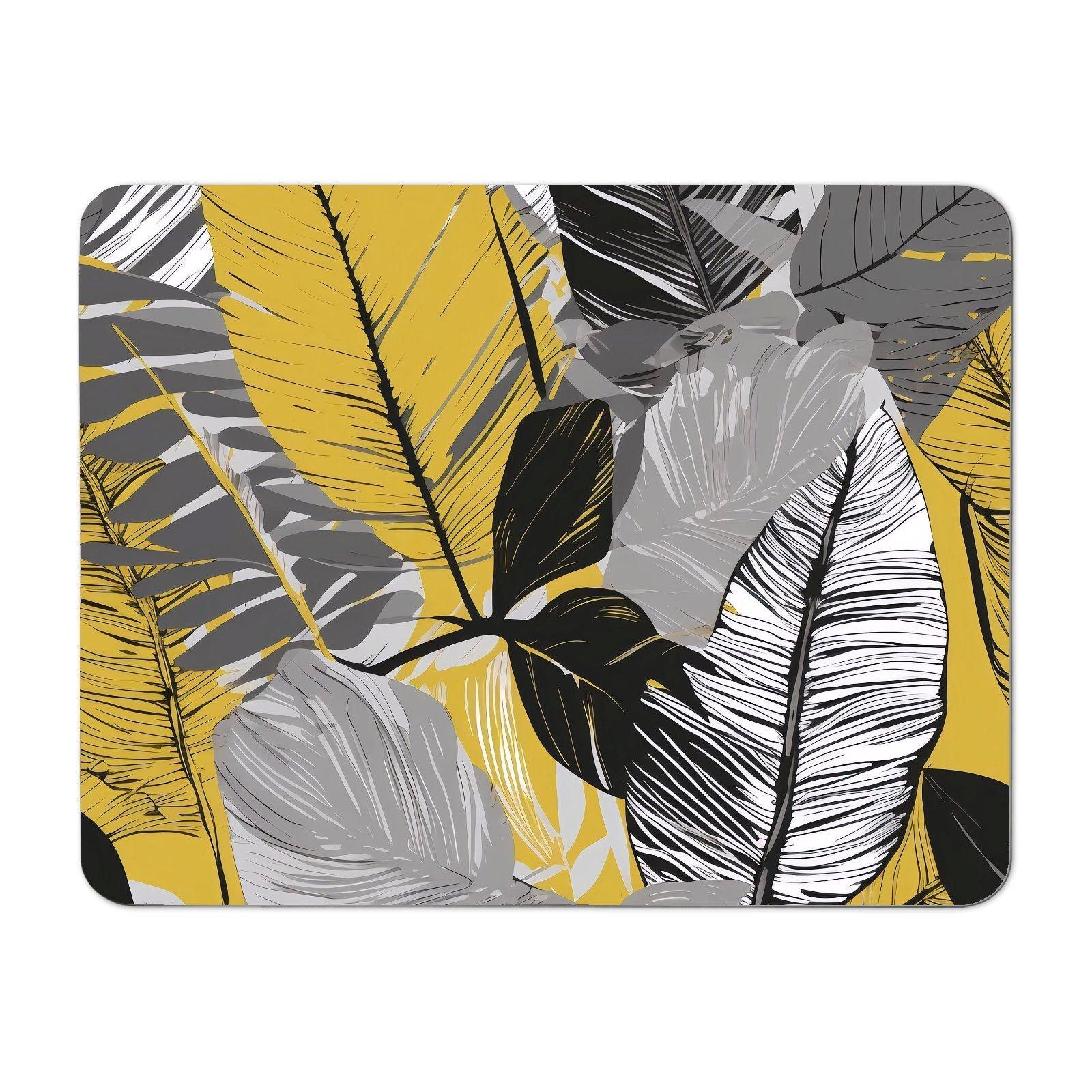 Grey Yellow Floral Leaves Placemats