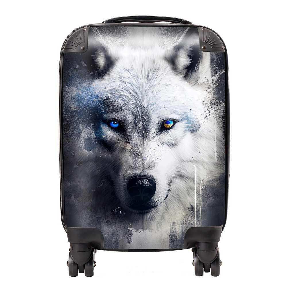 White Wolf Face Splashart Dark Background Suitcase