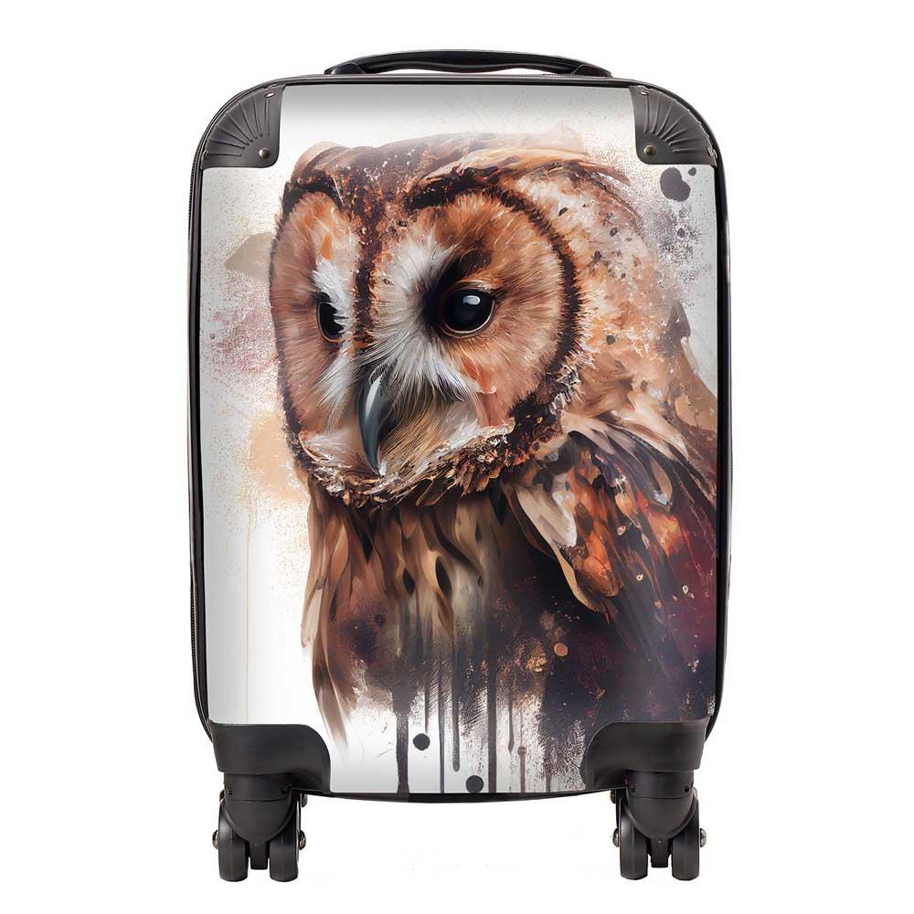 Tawny Owl Face Splashart Light Background Suitcase