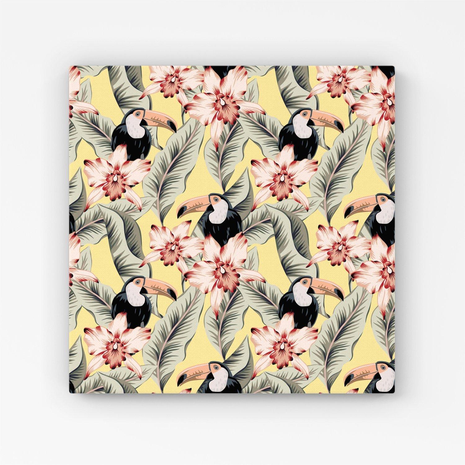 Toucans, Orchids And Palm Leaves Canvas
