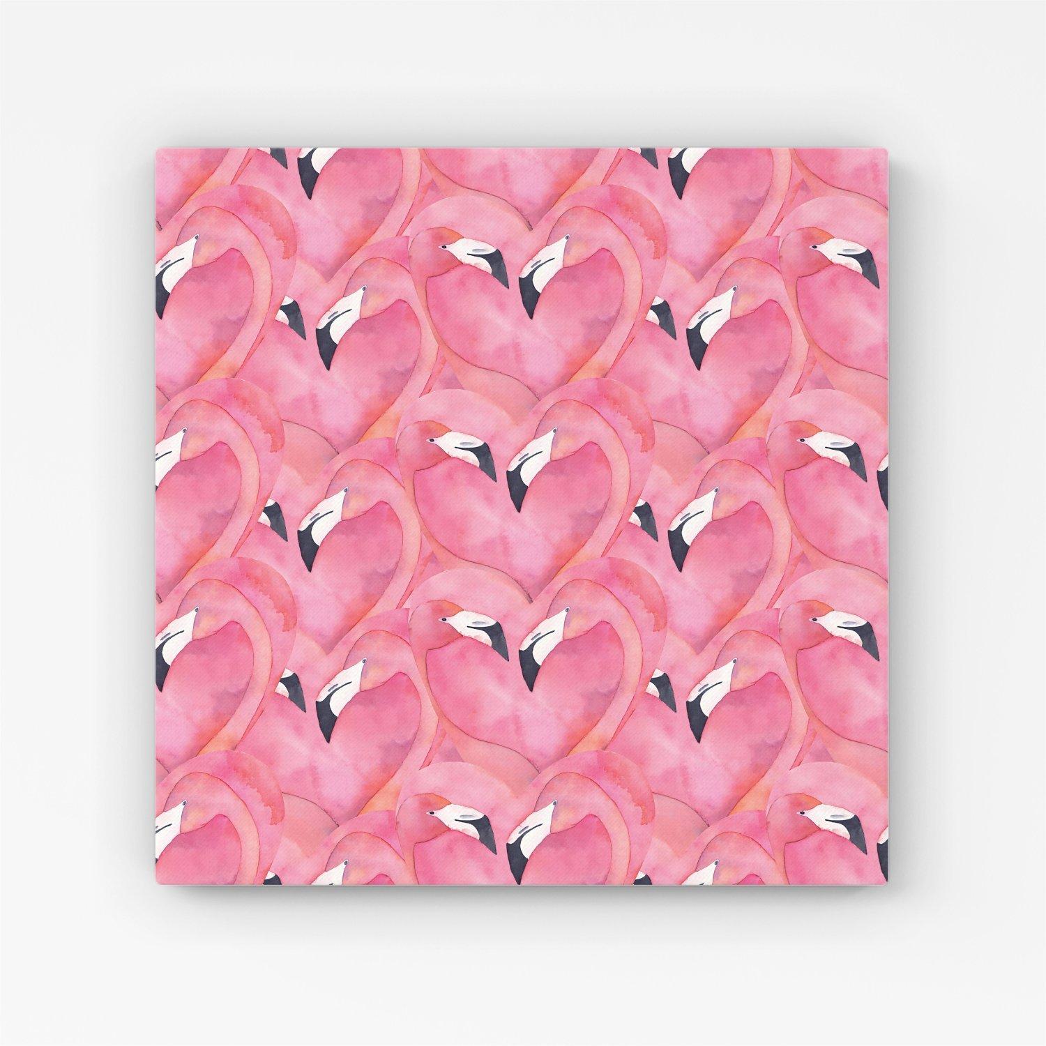 Watercolour Flamingo Hearts Canvas