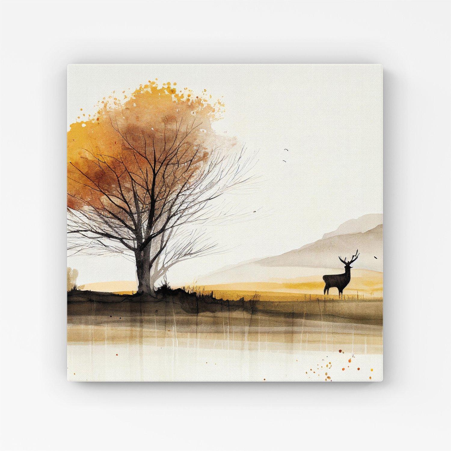 Autumn Landscape Stag Watercolour Canvas