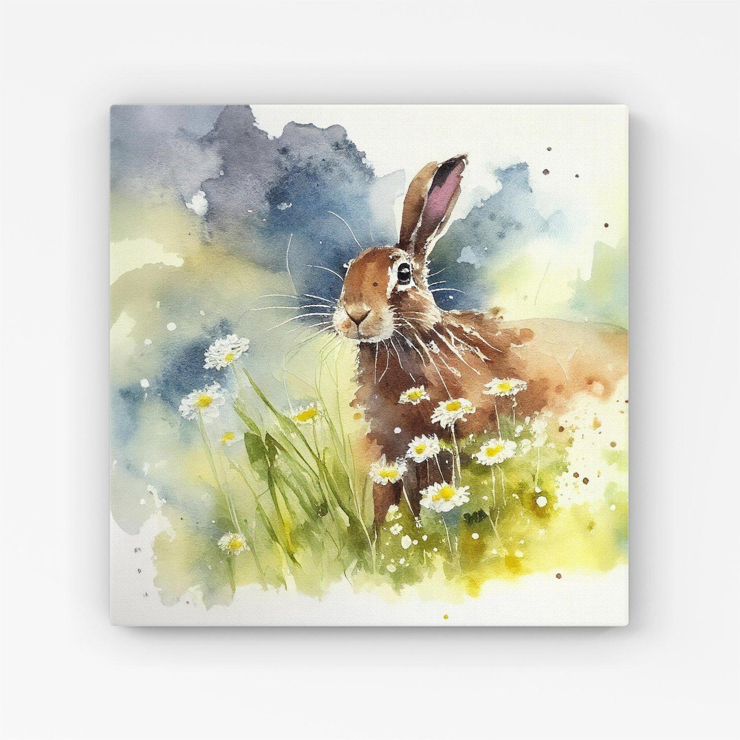 Hare And Daisies Watercolour Canvas