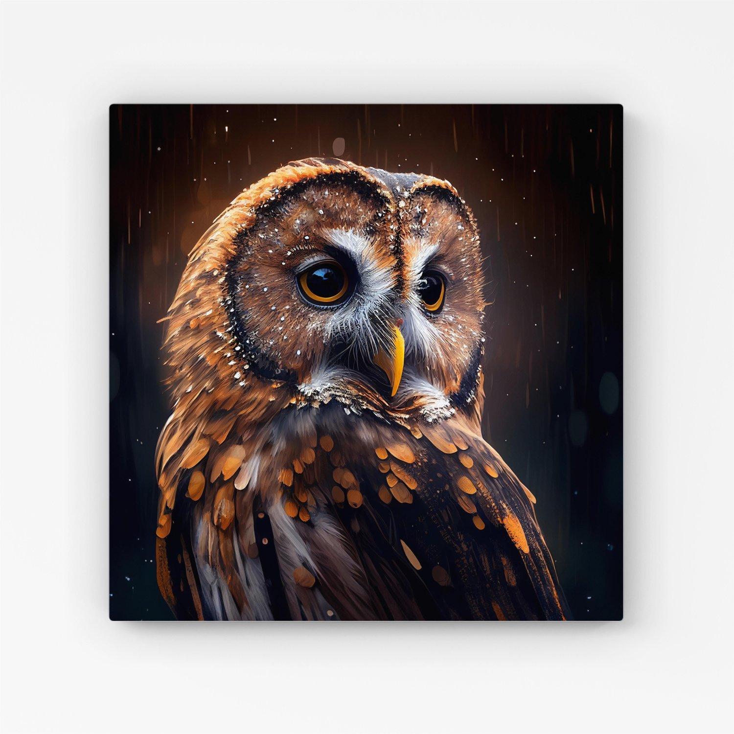 Tawny Owl Face Splashart Dark Background Canvas