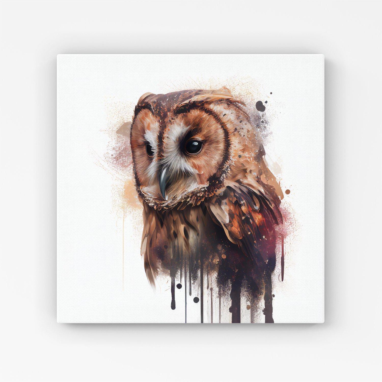 Tawny Owl Face Splashart Light Background Canvas