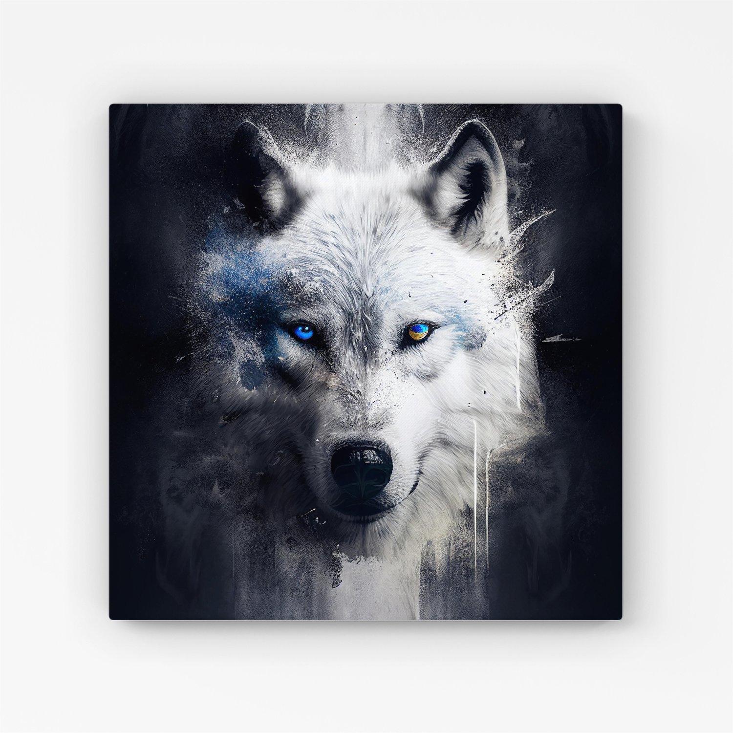 White Wolf Face Splashart Dark Backgrouns Canvas