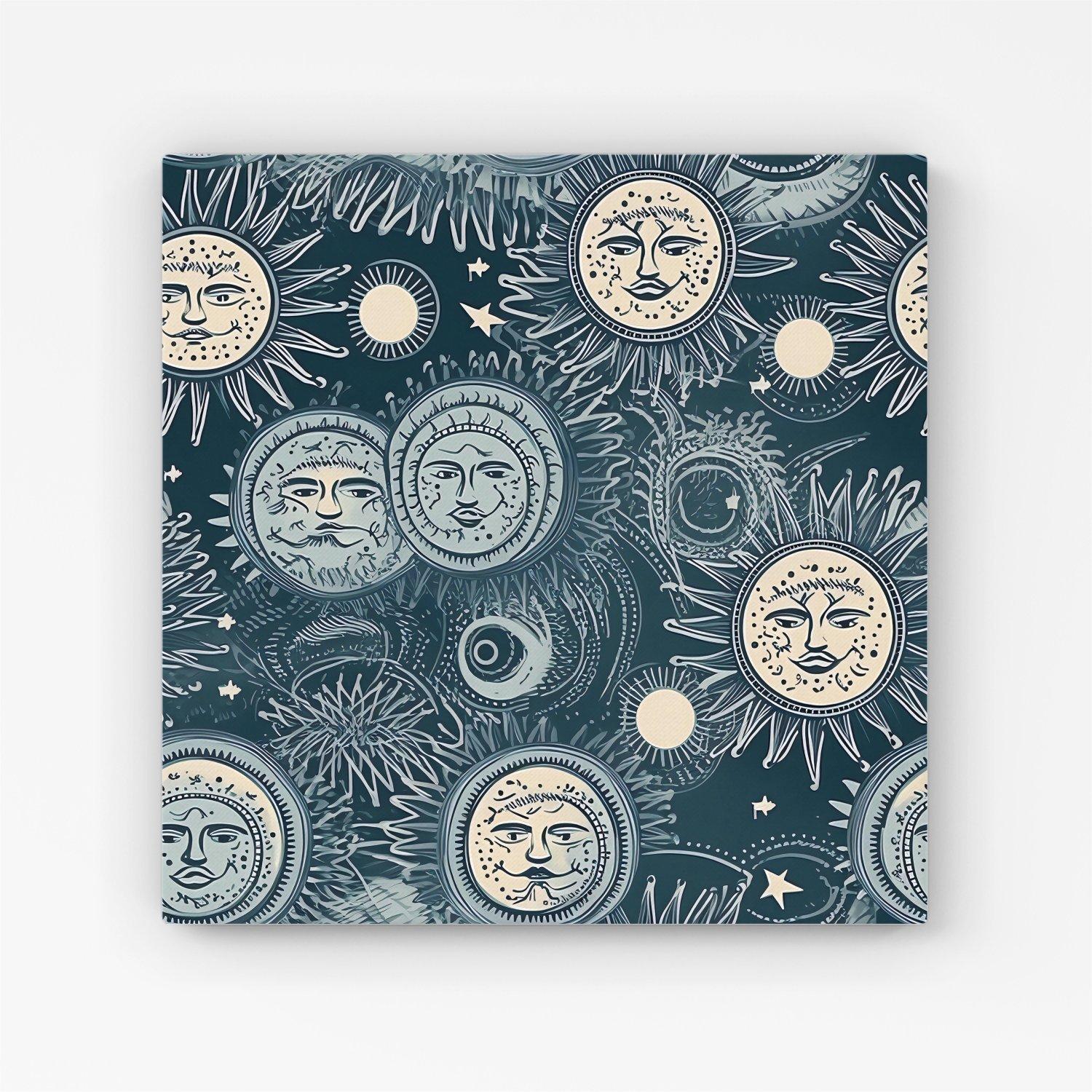 Silver Blue Moon and Stars Canvas