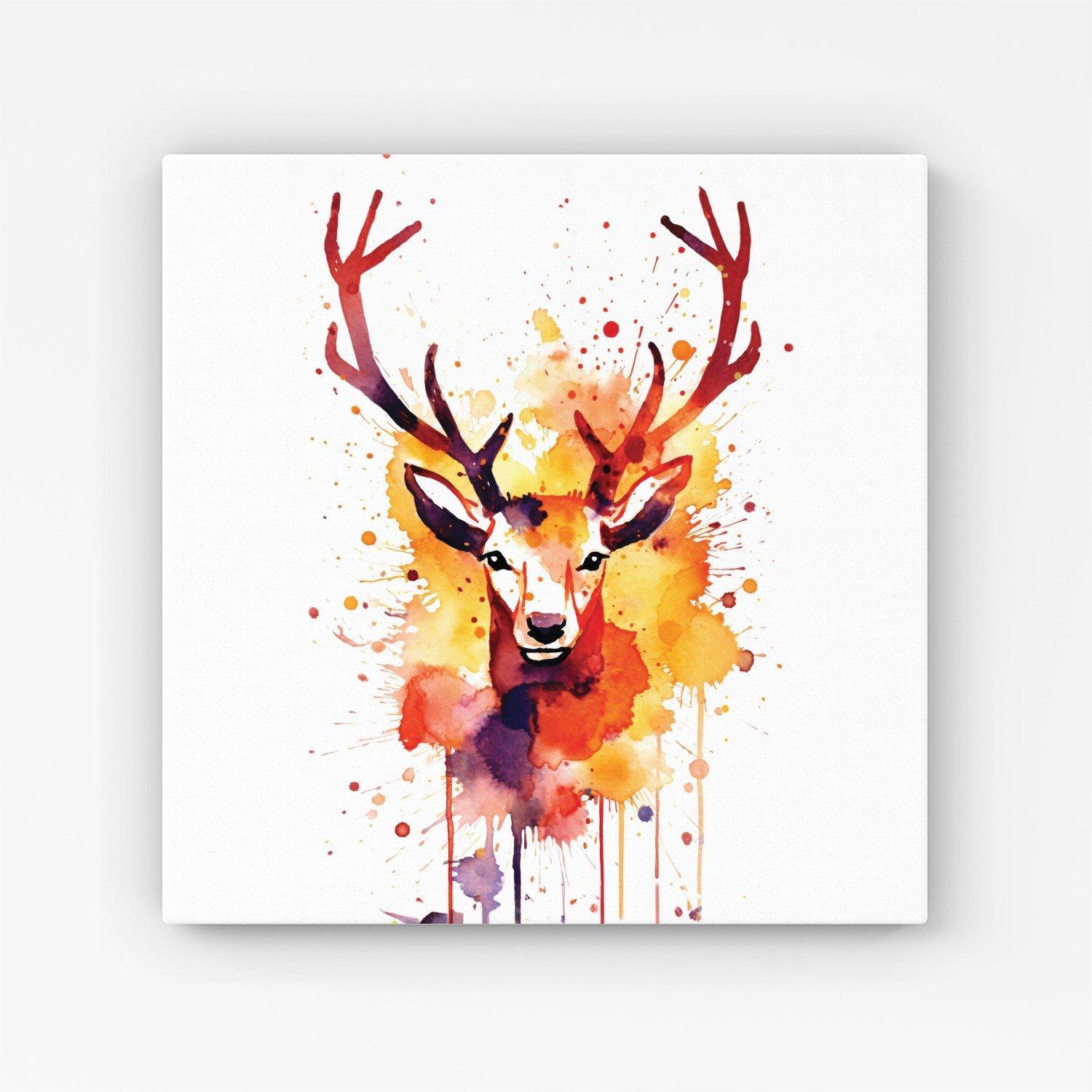 Watercolour Stag Face Canvas