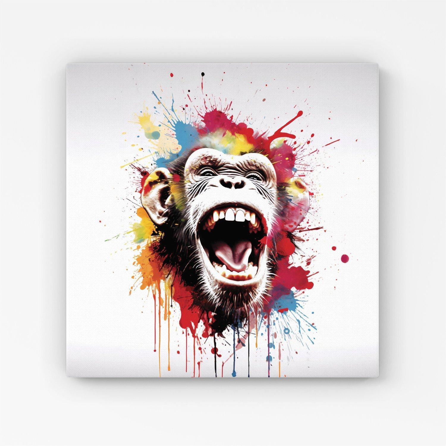 Coloured Splashart Crazy Monkey Face Canvas