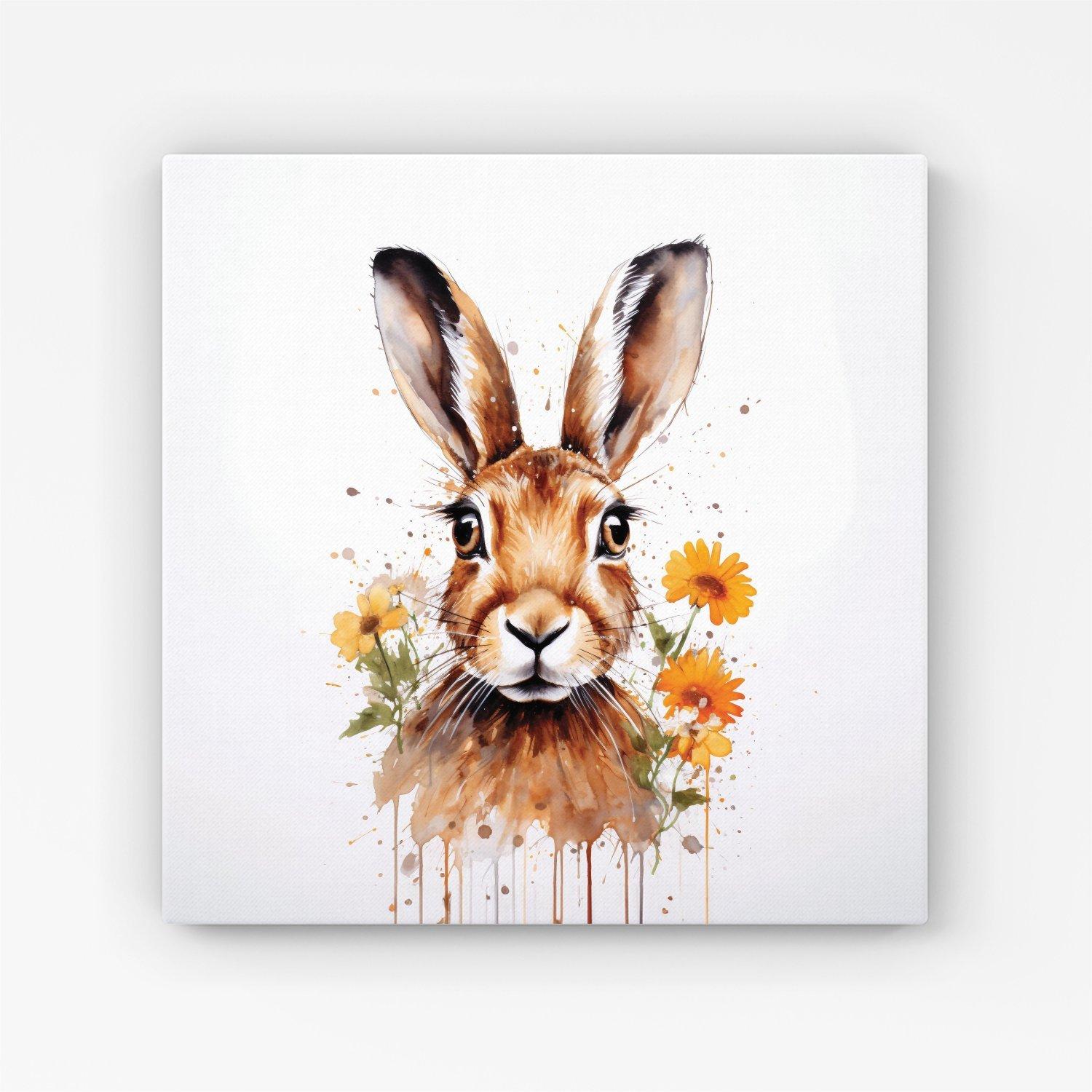 Watercolour Hare and Daisies Canvas