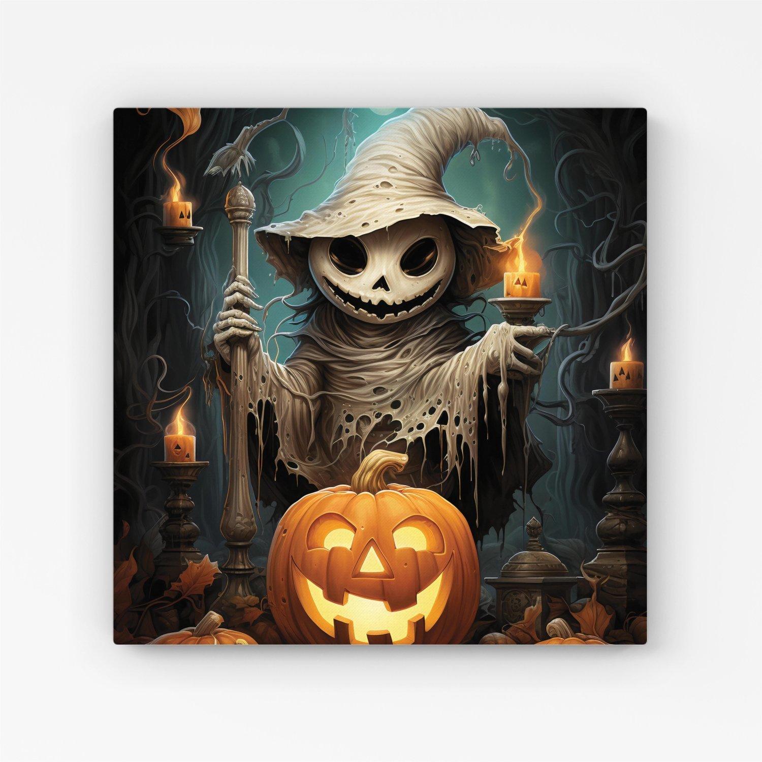 Creepy  Ghost With Pumpkins Canvas