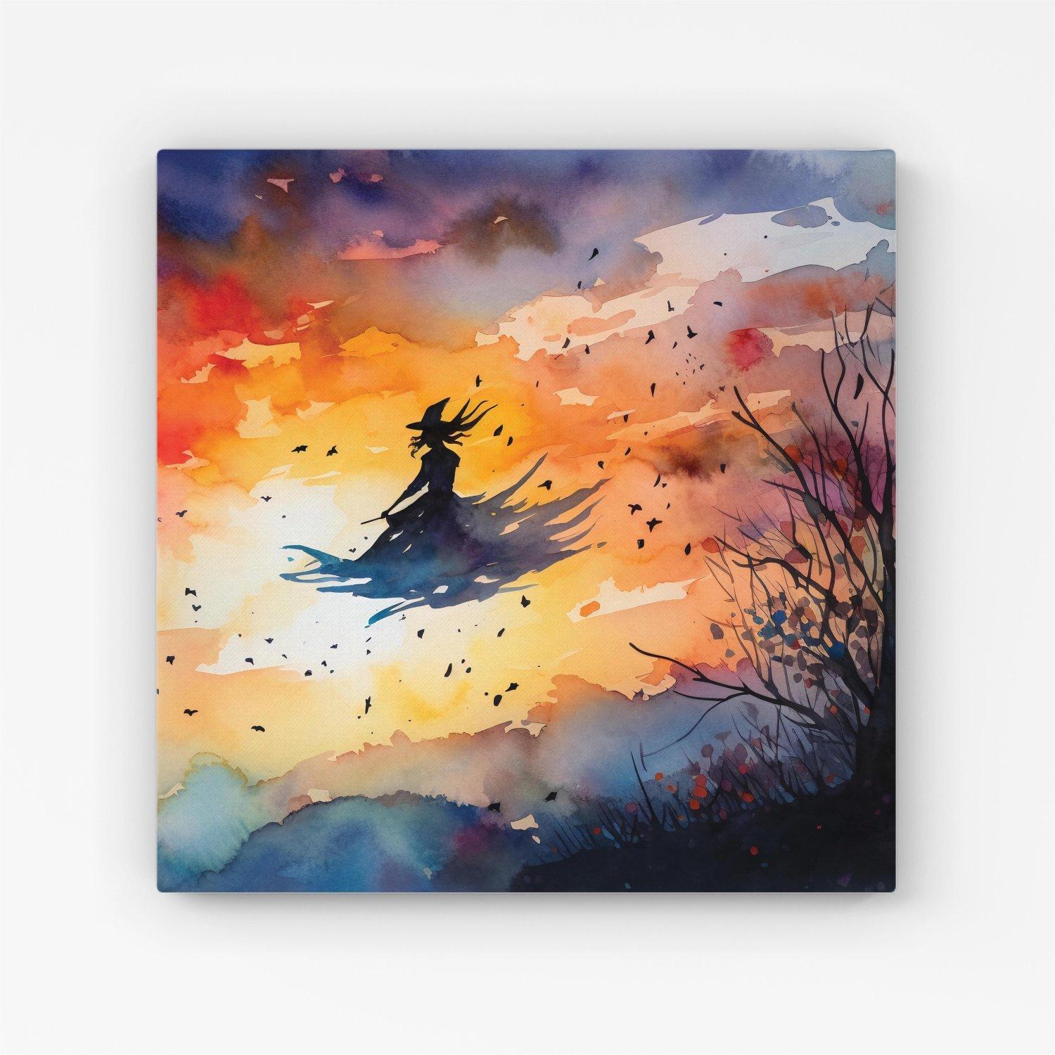 A Mesmerizing Watercolor Artwork Featuring A Graceful Witch Canvas
