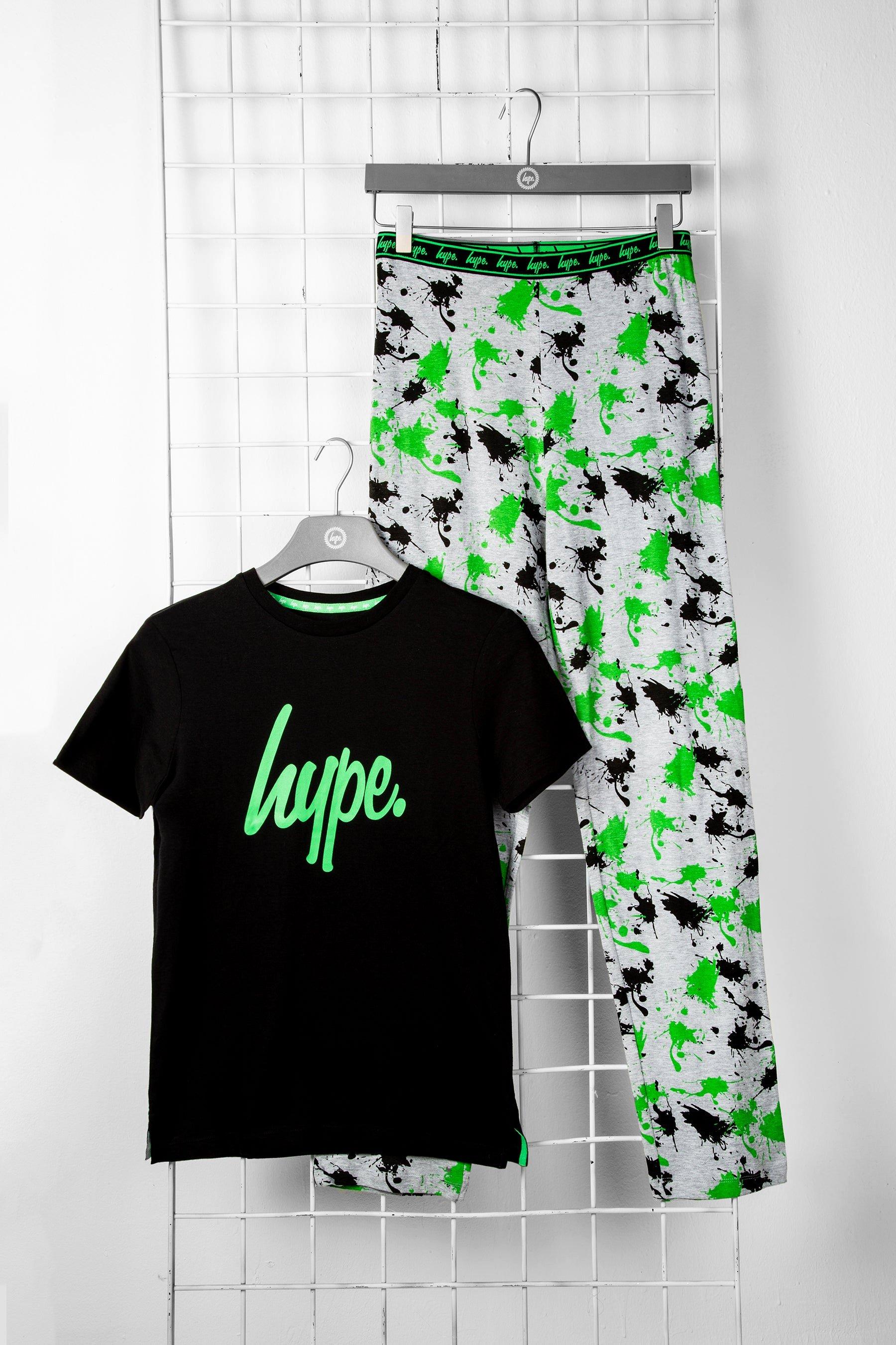 1Pack T-Shirt & Long Pant Splat Pj Set Black Grey Green