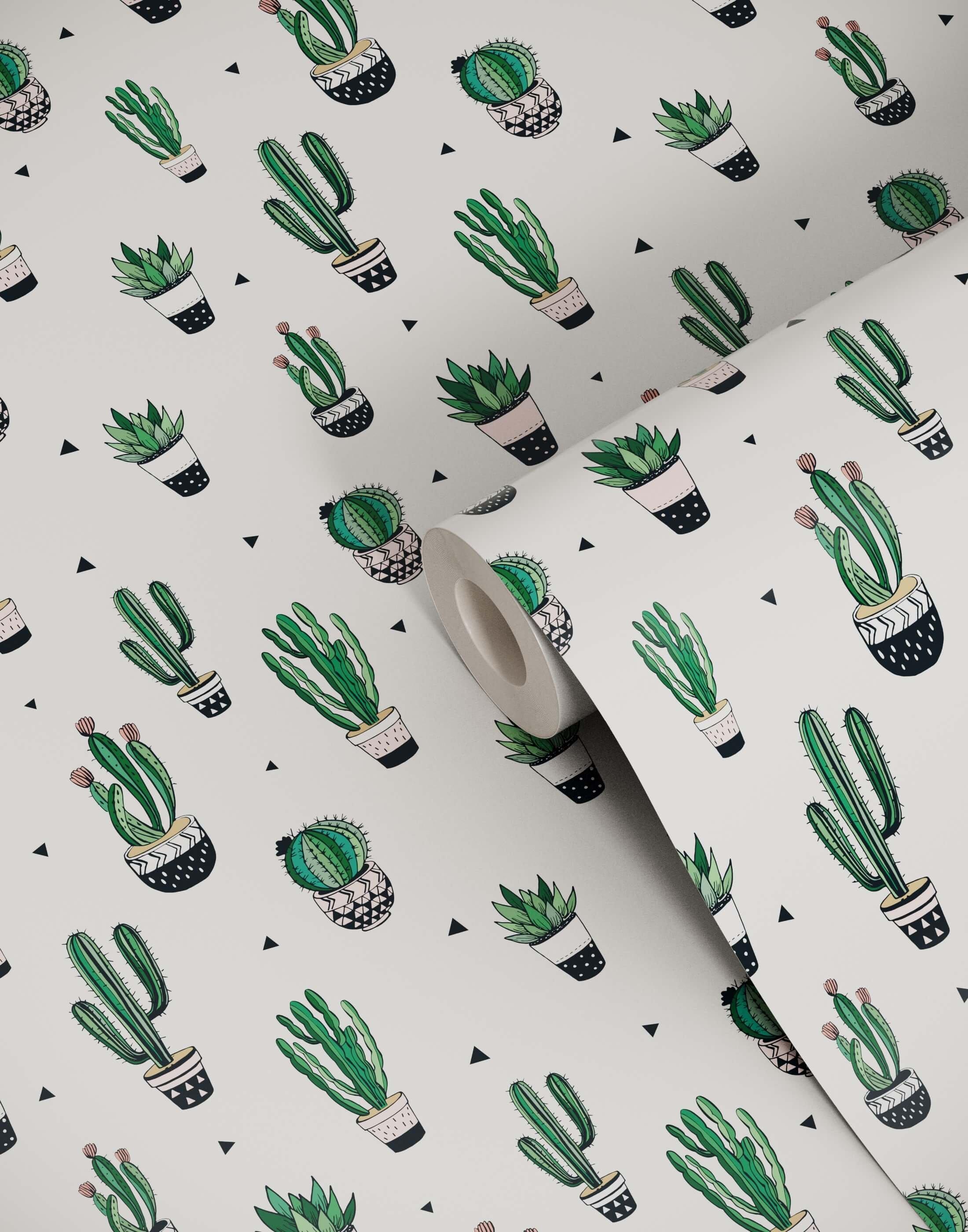 Eco-Friendly Illustrated Cactus Wallpaper
