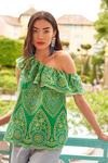 ANOTHER SUNDAY One Shoulder Ruffle Blouse With Broderie In Green thumbnail 1
