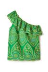 ANOTHER SUNDAY One Shoulder Ruffle Blouse With Broderie In Green thumbnail 3
