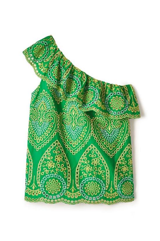 ANOTHER SUNDAY One Shoulder Ruffle Blouse With Broderie In Green 3