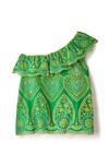 ANOTHER SUNDAY One Shoulder Ruffle Blouse With Broderie In Green thumbnail 4