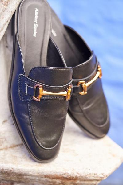 Slip On Loafer With Gold Buckle Detail In Black