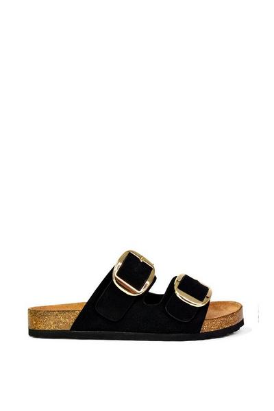 'Dolly' Slip On Slider Double Buckle Flat Sandals