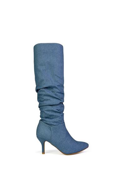 'Sian' Ruched Knee High Pointed Mid Stiletto Heel Boots