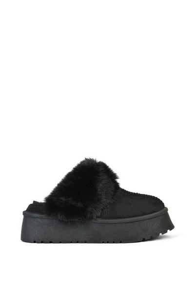 'Faith' Slip On Faux Fur Slippers with Platform Sole