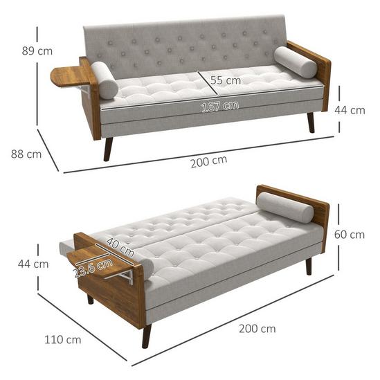 HOMCOM 3-Seater Sofa Bed Click-Clack Button-Tufted Settee Recliner Couch 3