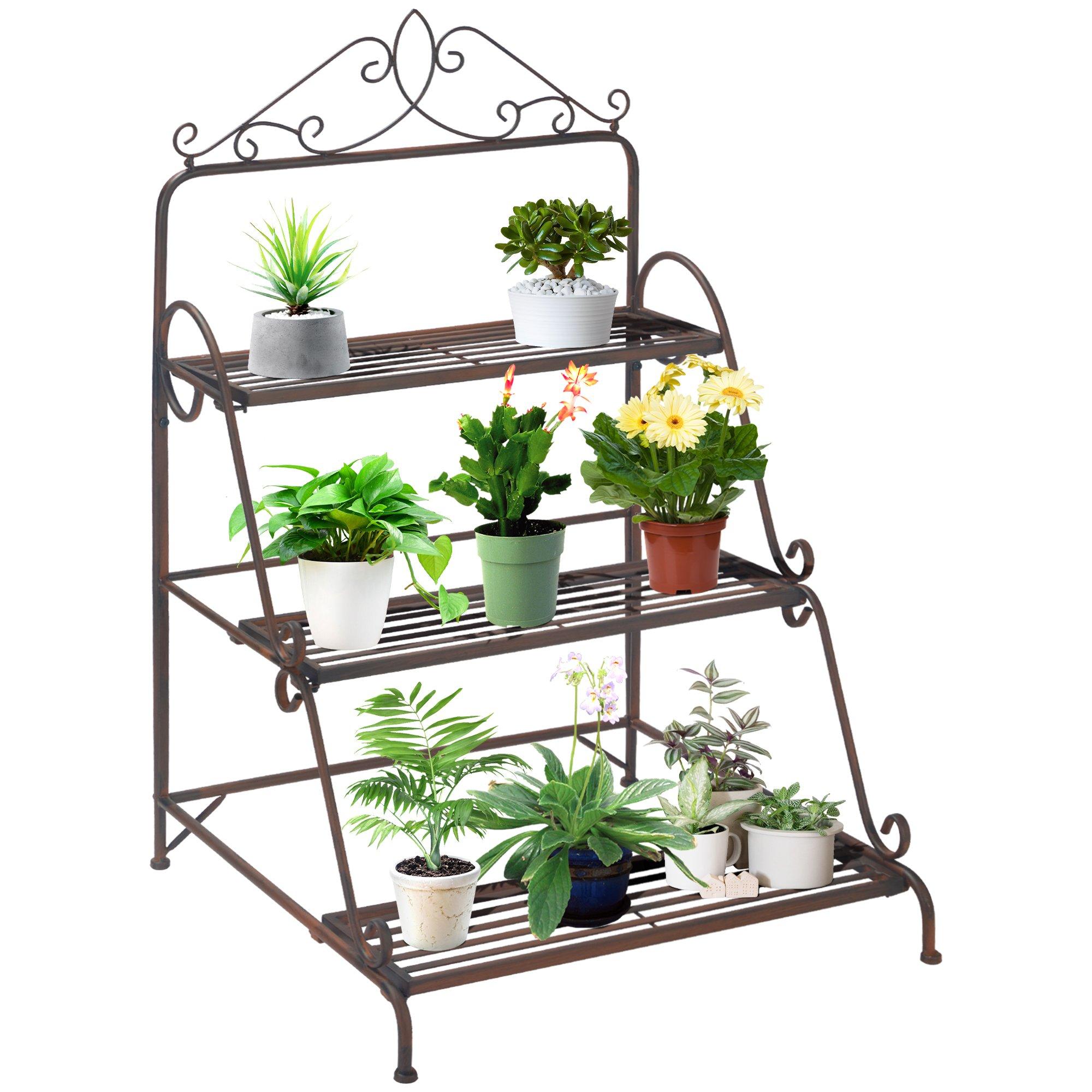3 Tier Metal Plant Stand, Flower Pot Display Shelf Indoor & Outdoor