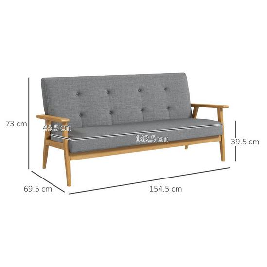 HOMCOM Modern Sofa Linen Fabric Upholstery Tufted Couch with Rubberwood Legs 4