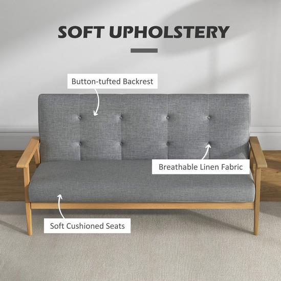 HOMCOM Modern Sofa Linen Fabric Upholstery Tufted Couch with Rubberwood Legs 5