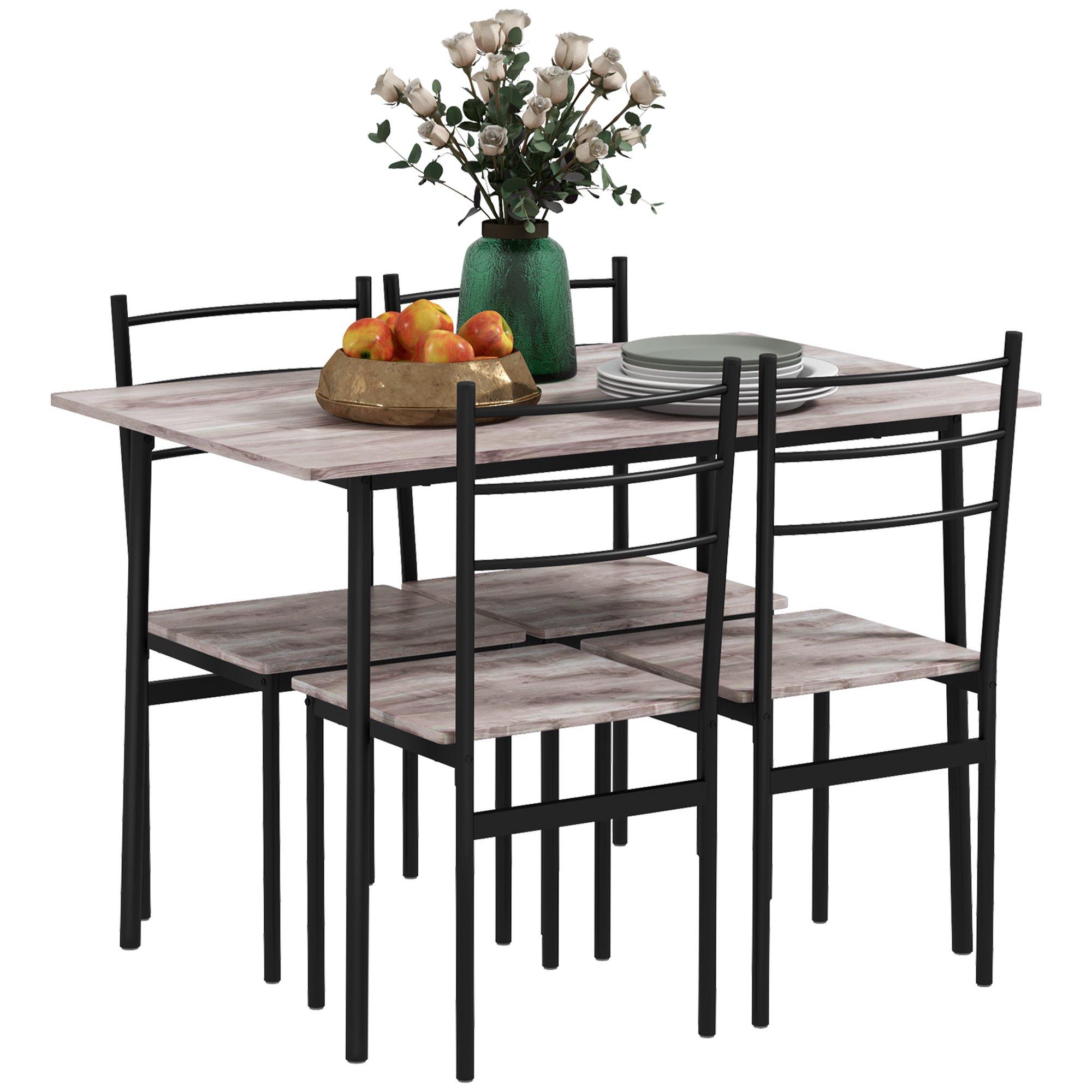 5pc Dining Room Sets, Space Saving Dining Table and 4 Chairs, Steel Frame Brown