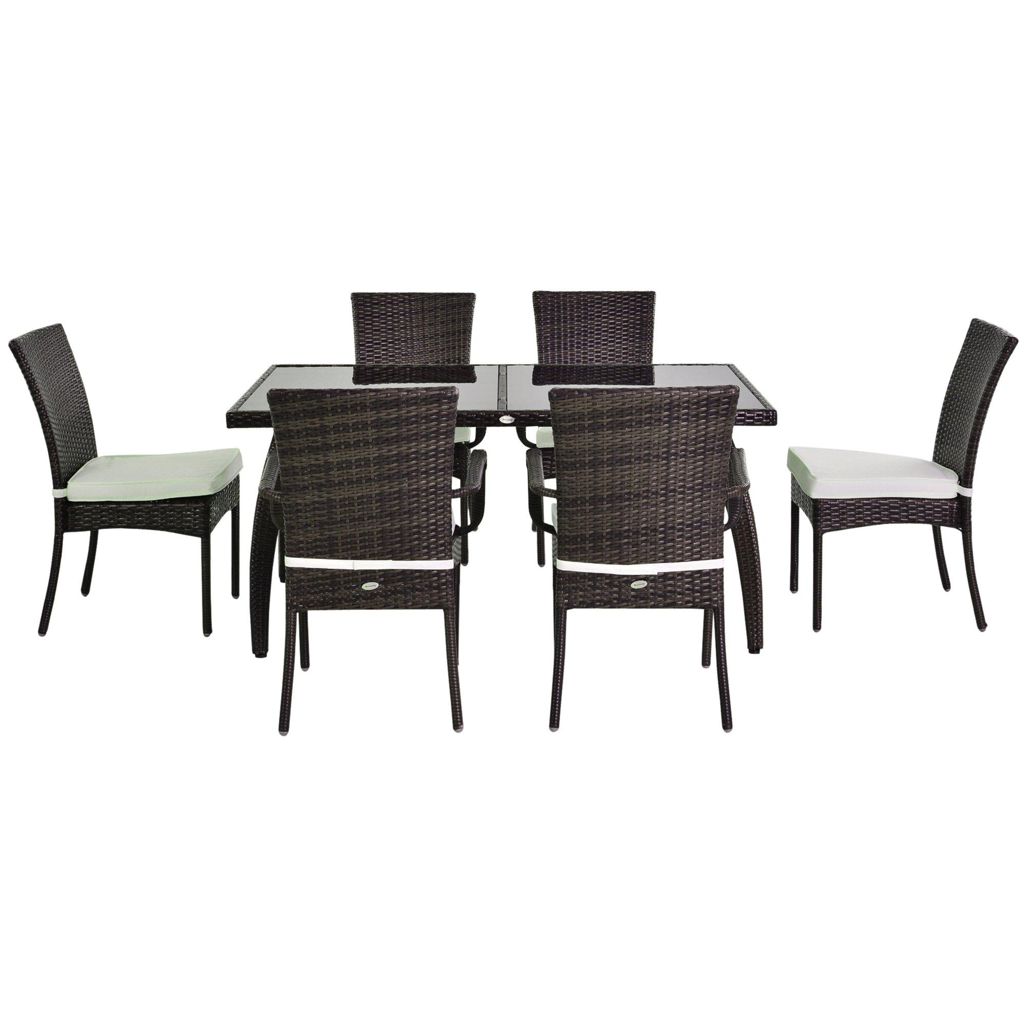 7 Pieces Rattan Dining Set Furniture Garden Tempered Table Cushion Wicker