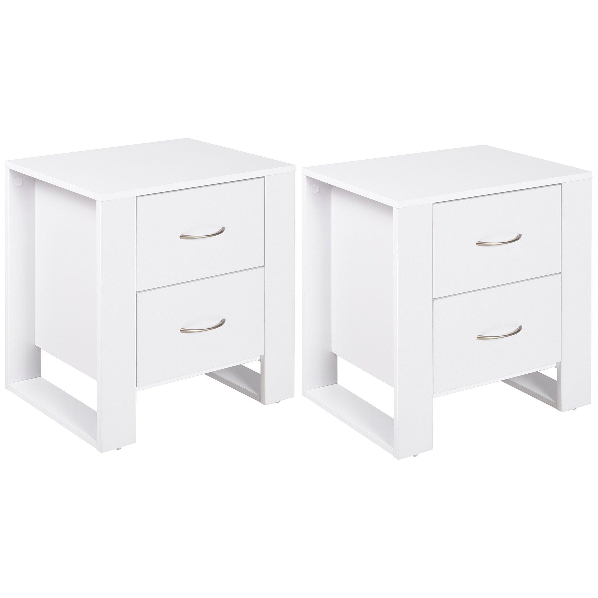 2 Drawer Boxy Bedside Table Nightstand with Elevated Base Stylish