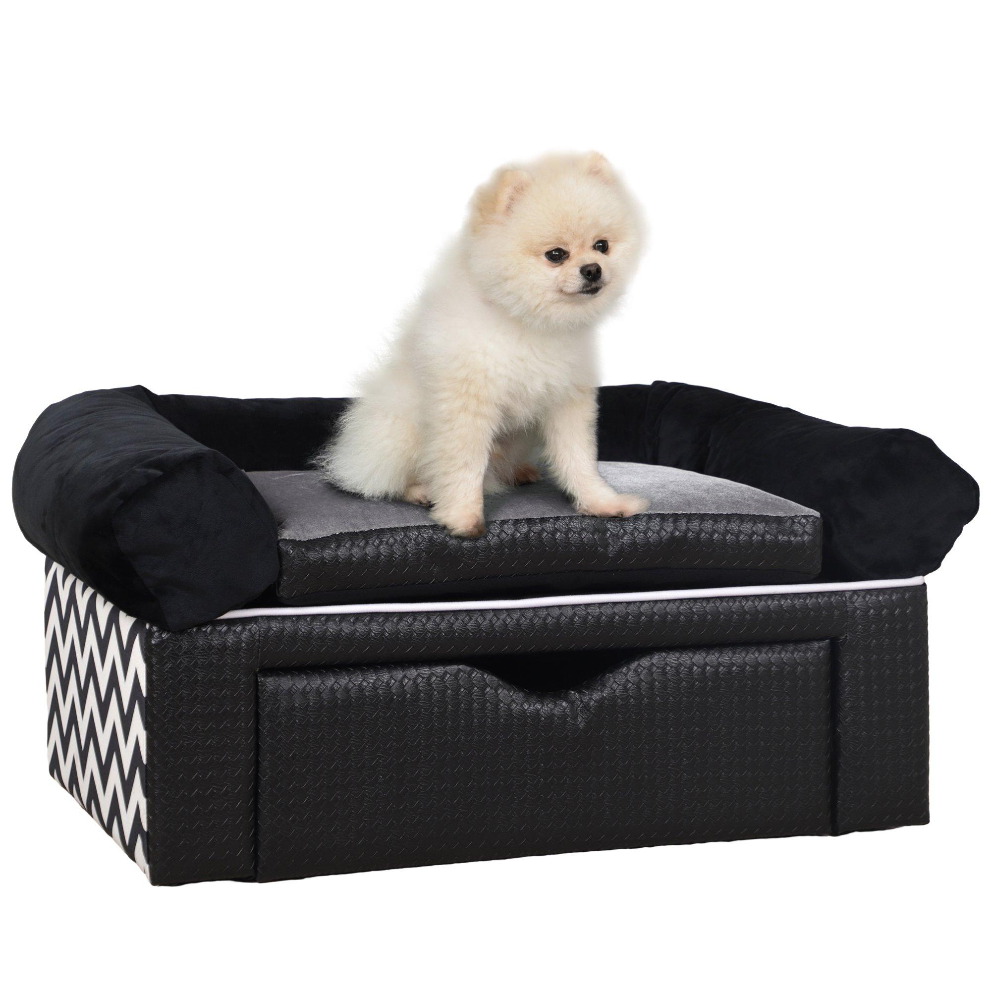 Elevated Dog Couch for Small Dogs with Storage Drawer and Cushion