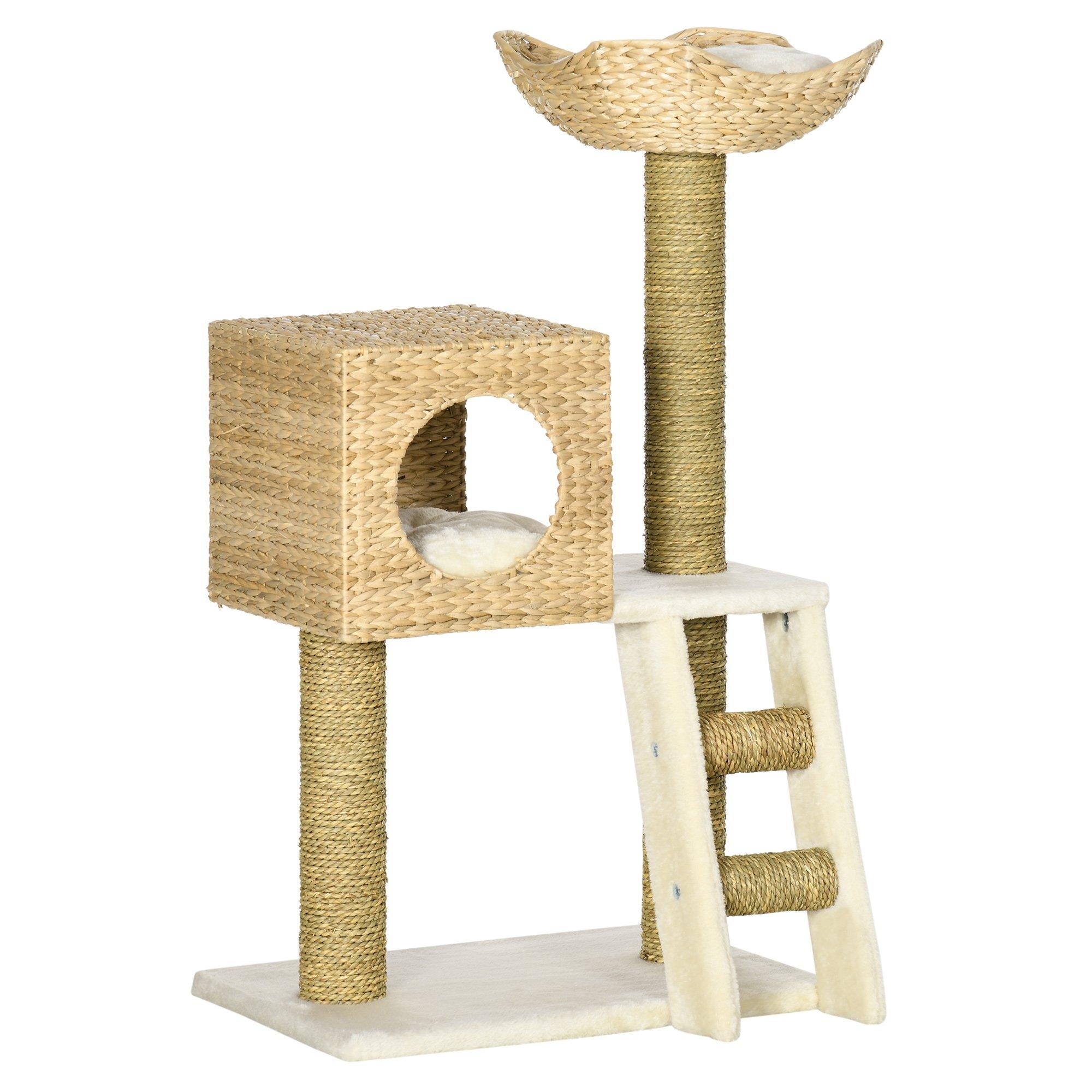 Cat Tree Tower Cattail Weave with Scratching Posts House Bed Cushion