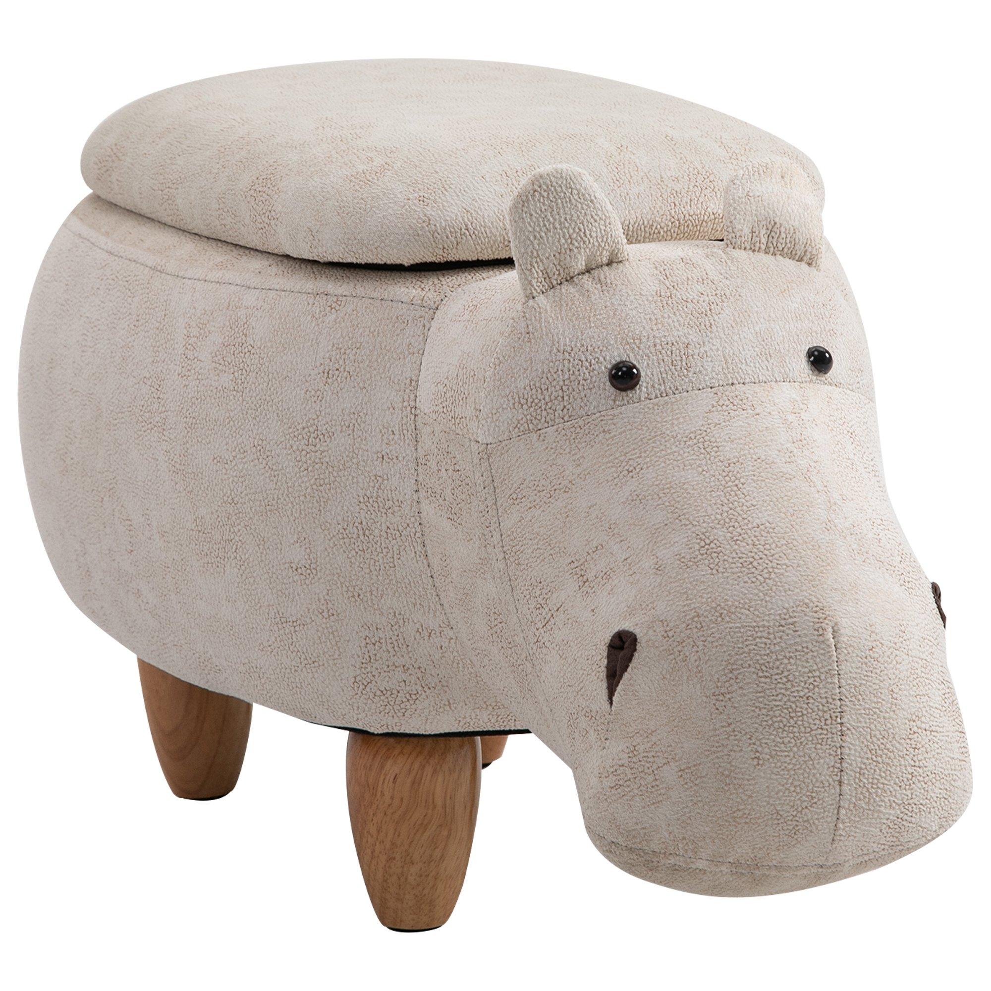 Hippo Storage Stool Cute Kids Decoration Footrest Wood Frame Legs