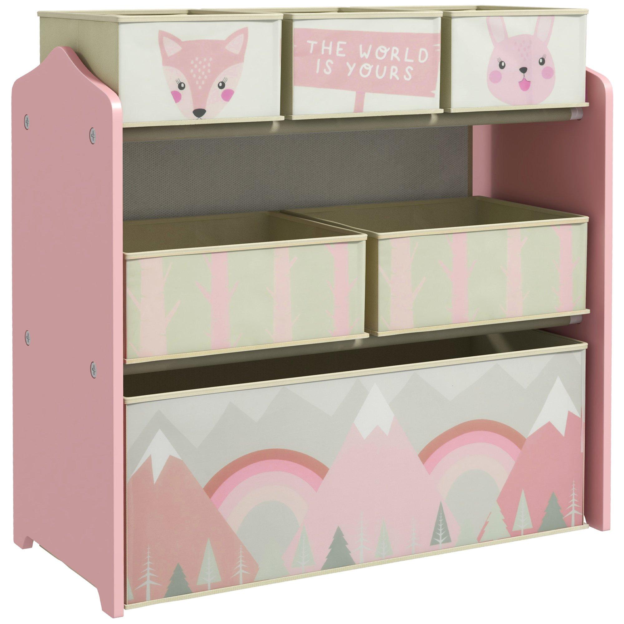 Kids Storage Units with 6 Fabric Bins Childrens Toy Storage Organiser