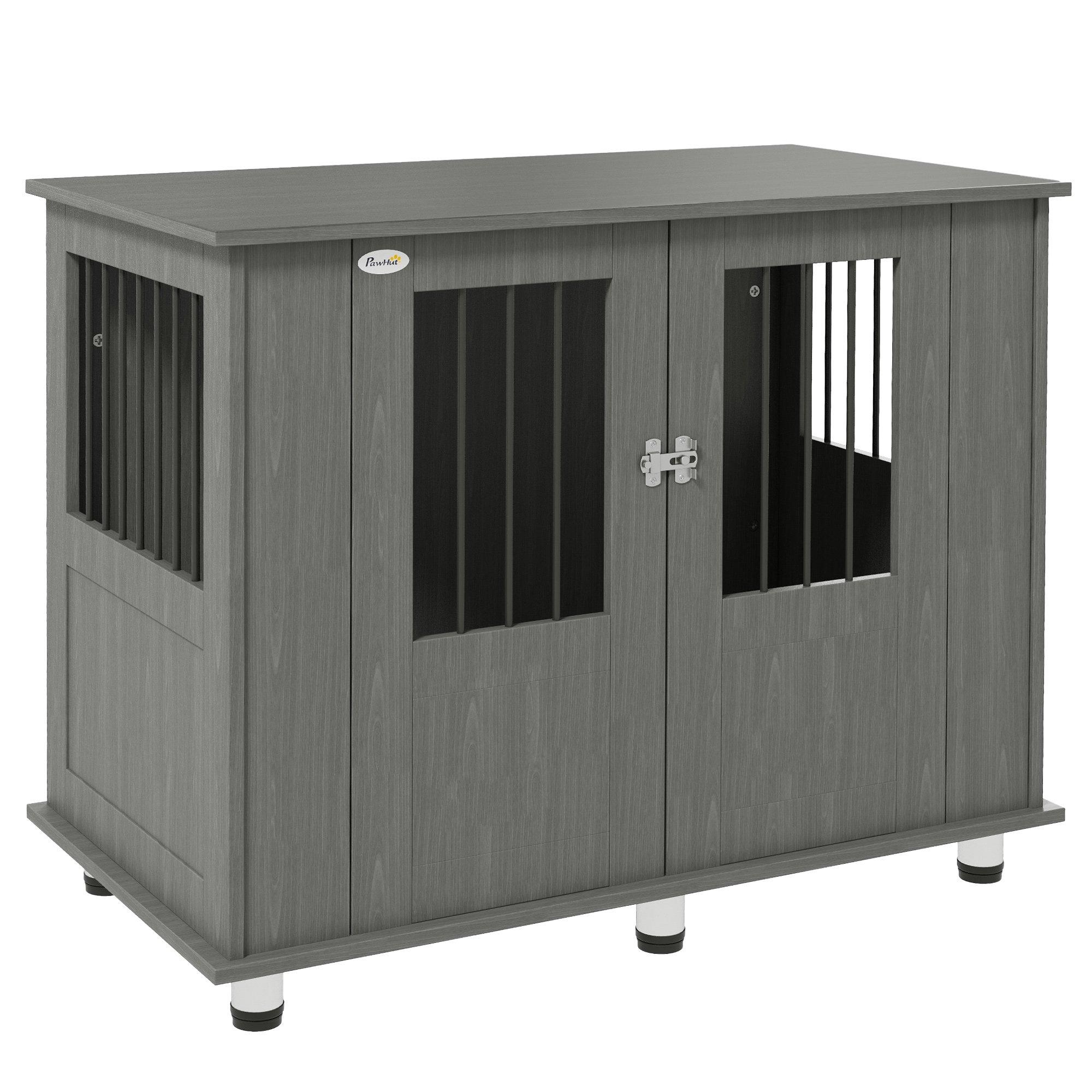 Dog Cage End Table for Dog, Stylish Pet Kennel w/ Magnetic Doors, Grey