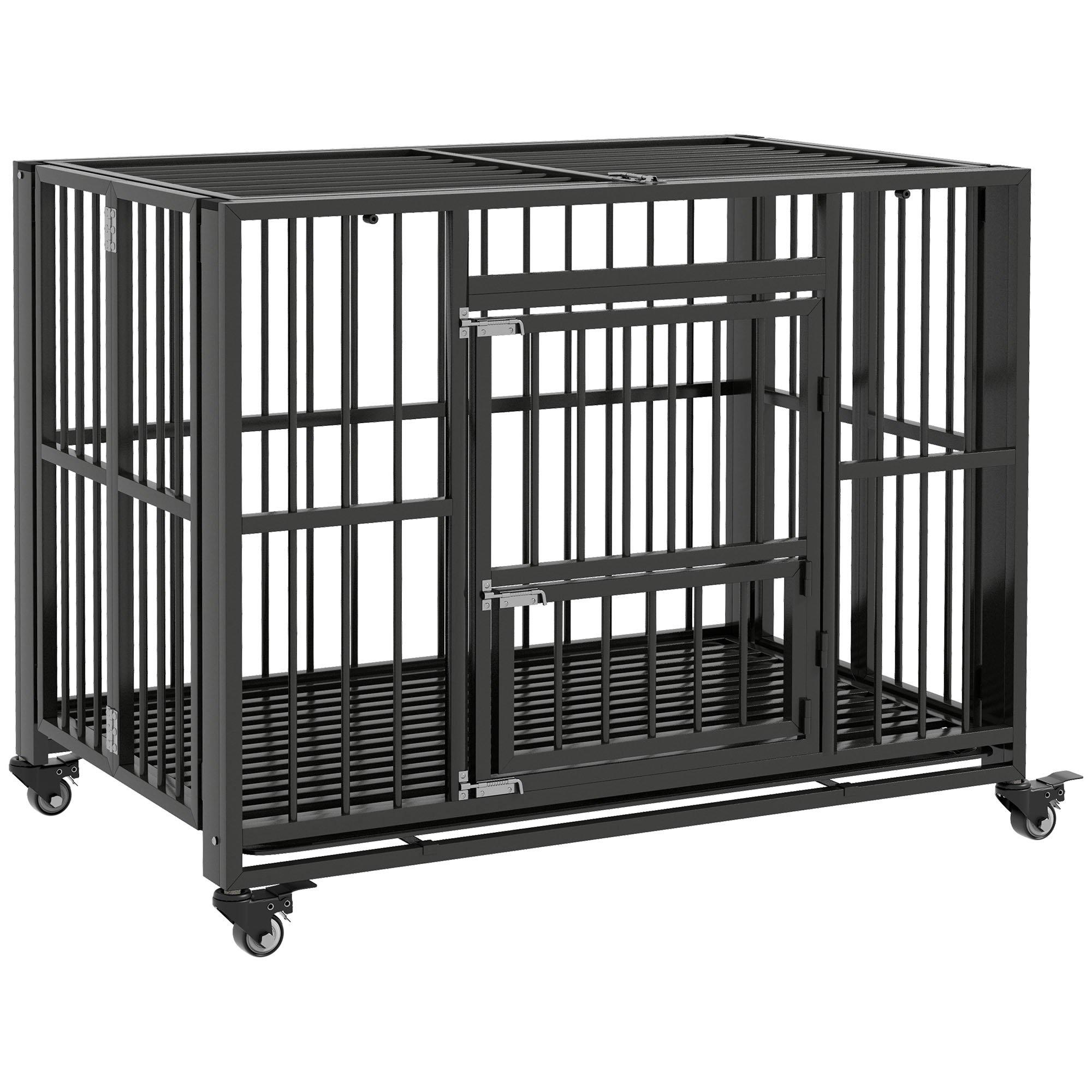 Heavy Duty Dog Crate Foldable Dog Cage on Wheels with Openable Top