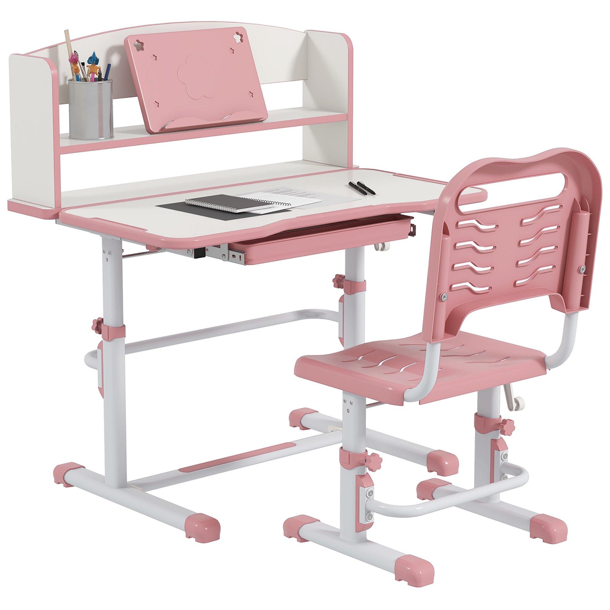 Height Adjustable Kids Desk and Chair Set with Drawer, for Ages 6-12 Years