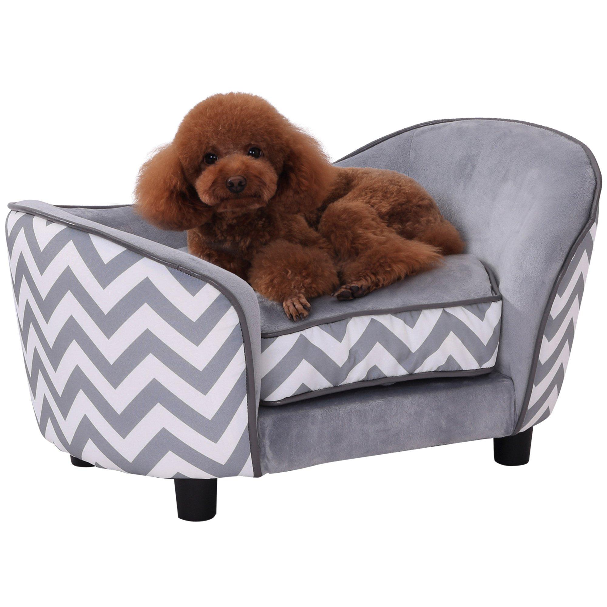 Dog Sofa Bed Pet Couch Cat Lounge for XS-Sized Dogs w/ Back Storage Bag - Grey