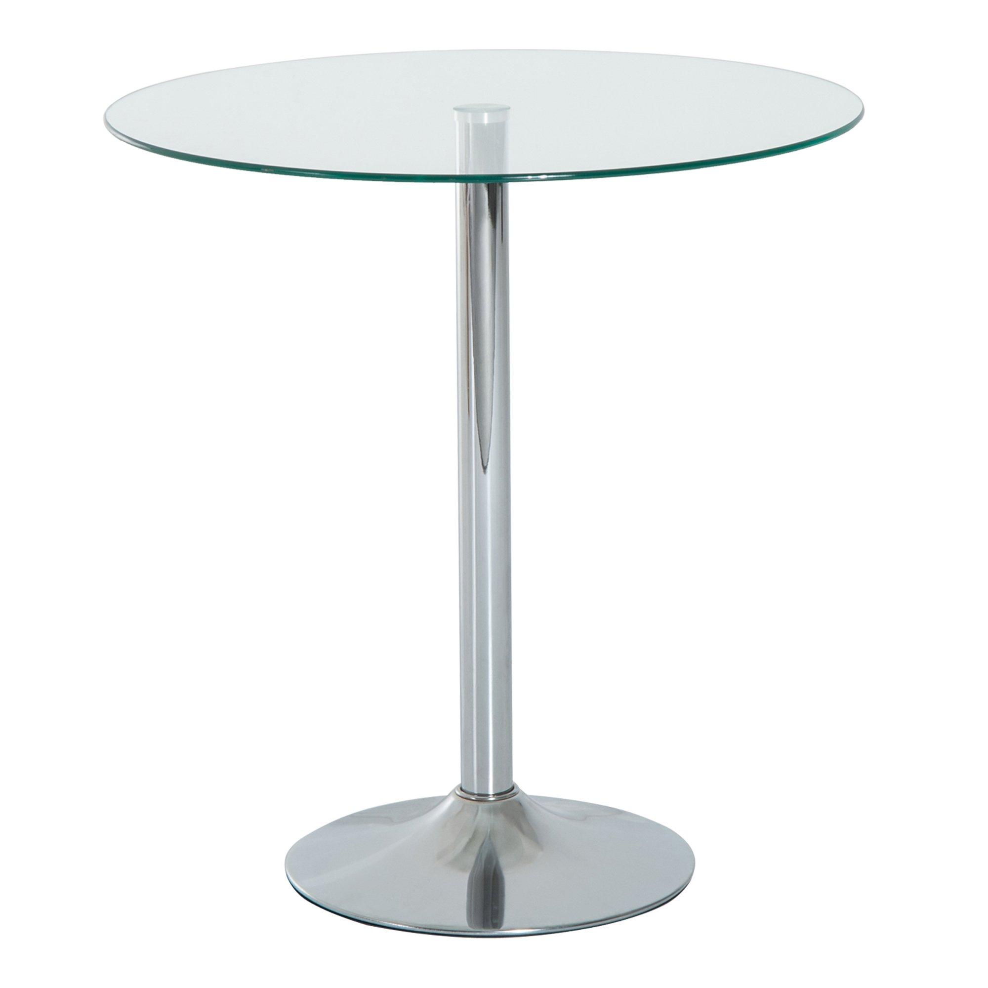 Metal Round Dining Table Bistro Pub Counter with Tempered Glass Top
