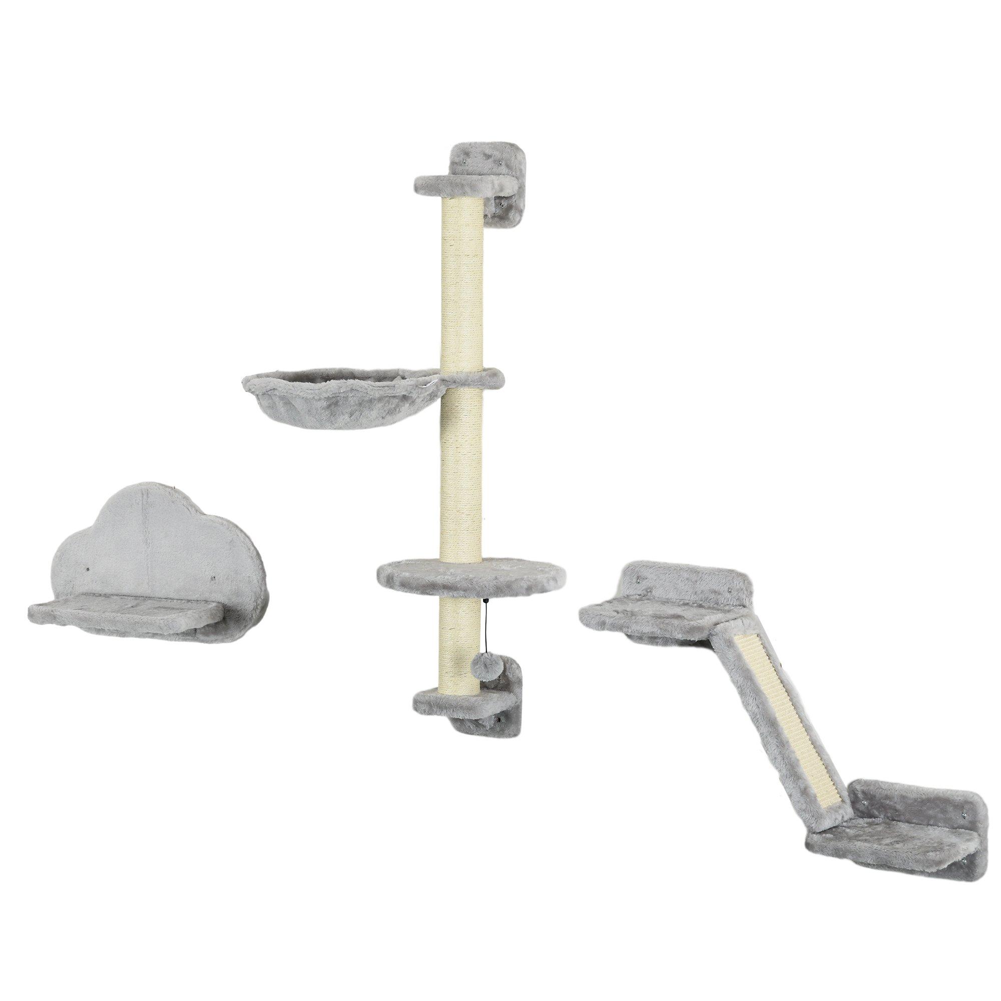 Three-Piece Wall-Mounted Ca Shelves w/ Hammock, Platforms, Ladder, Scratch Post