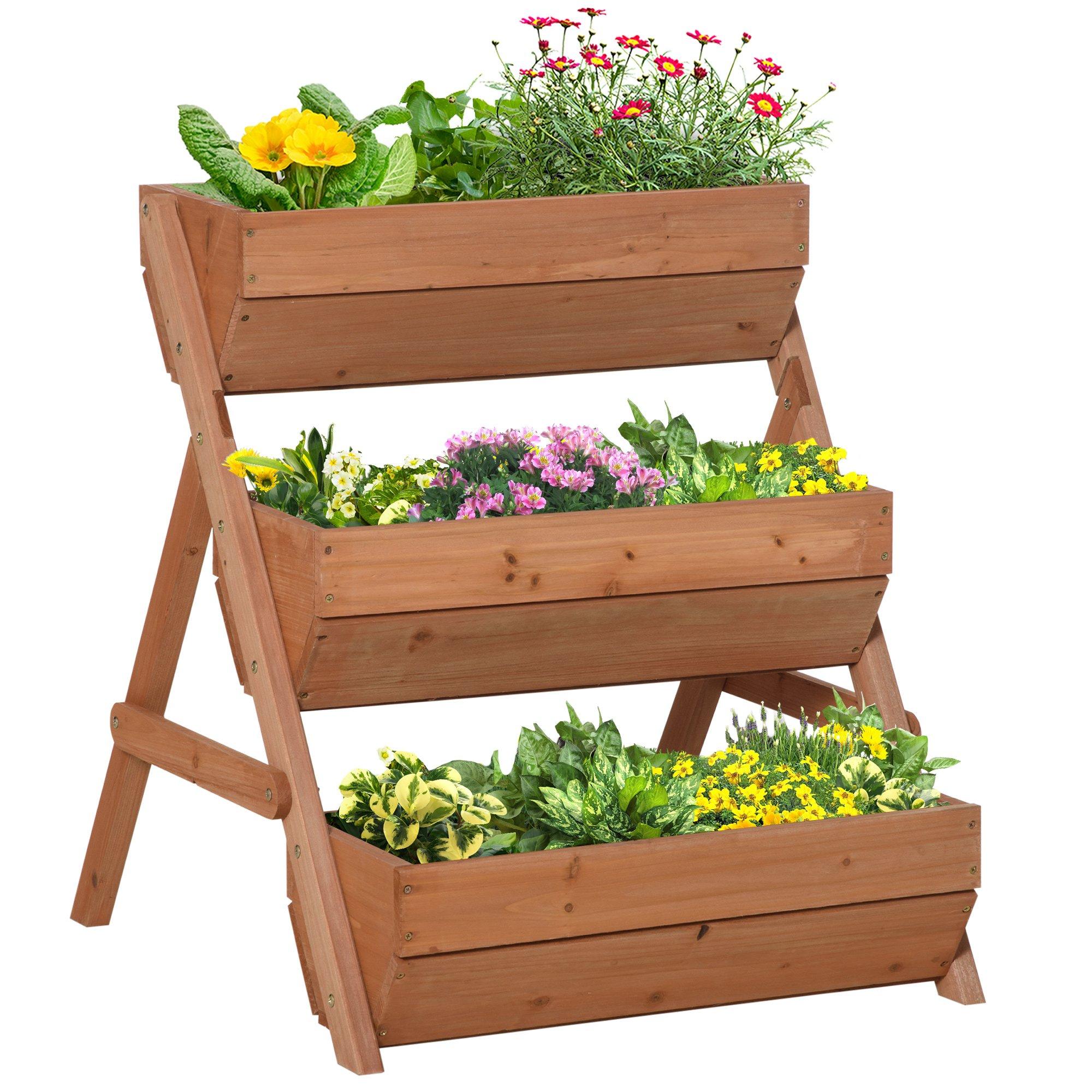 3 Tier Raised Garden Bed Wooden Elevated Planter Grow Box for Flower Herb